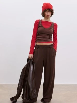 Stradivarius Bluzka z długim rękawem i marszczeniami  Ciemnoczerwony