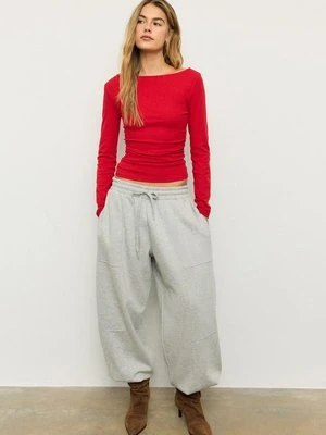 Stradivarius Bluzka z długim rękawem i marszczeniami  Ciemnoczerwony