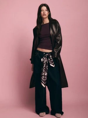 Stradivarius Bluzka z długim rękawem i marszczeniami  Purpurowy