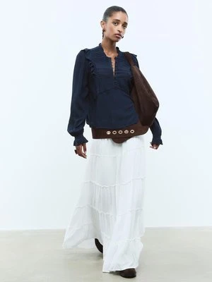 Stradivarius Bluzka z falbanami i guzikami  Morski