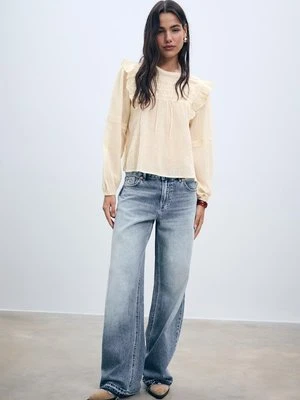 Stradivarius Bluzka z falbanami i wstawkami  Waniliowy