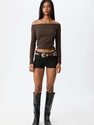 Stradivarius Bluzka z odkrytymi ramionami  Brązowy