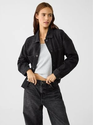 Stradivarius Błyszcząca jeansowa koszula wierzchnia  Czarny denim