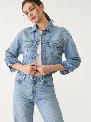 Stradivarius Błyszcząca kurtka jeansowa  Niebieski denim