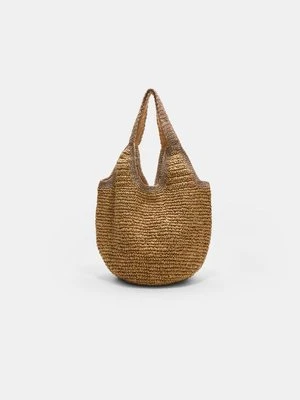 Stradivarius Błyszcząca torba shopper w stylu z rafii  Ecru