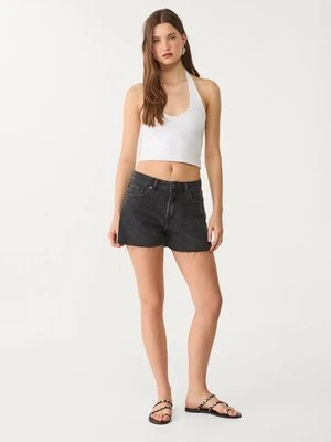 Stradivarius Błyszczące szorty jeansowe  WYBLAKŁY CZARNY