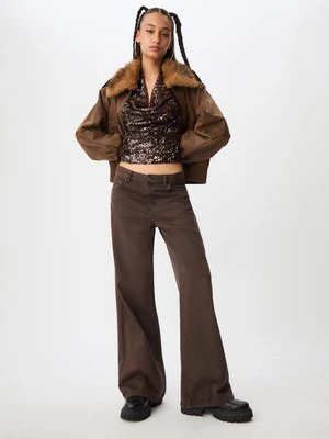 Stradivarius Błyszczący top drapowany  Brązowy