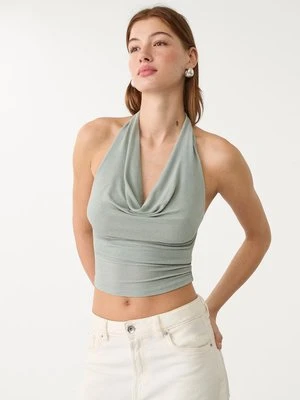 Stradivarius Błyszczący top halter  Akwamaryna