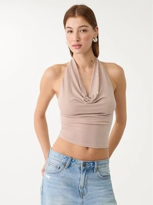 Stradivarius Błyszczący top halter  Pudrowy róż