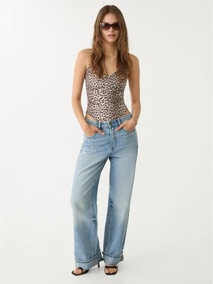 Stradivarius Body basic na ramiączkach w panterkę  Beżowy