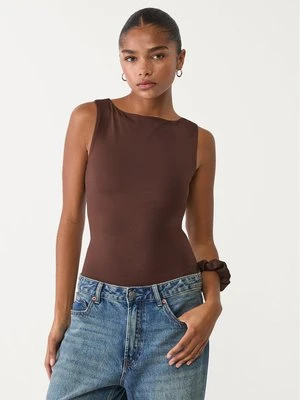 Stradivarius Body basic z dekoltem łódką  Brązowy