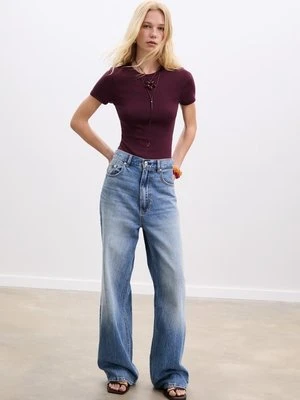 Stradivarius Body basic z okrągłym dekoltem  BAKŁAŻANOWY