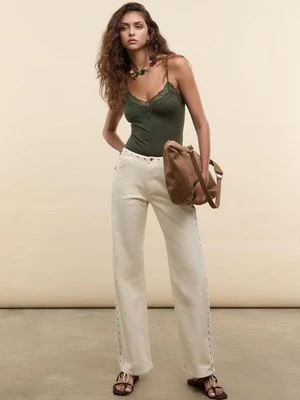 Stradivarius Body bawełniane z koronkowym detalem