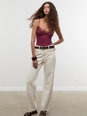 Stradivarius Body bawełniane z koronkowym detalem  Fioletowy