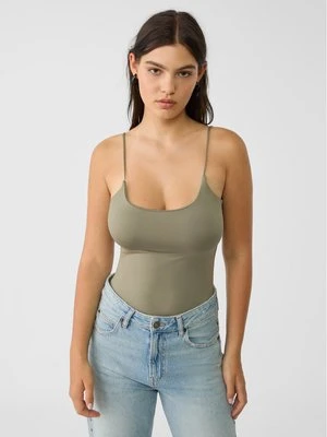 Stradivarius Body na cienkich ramiączkach  Khaki