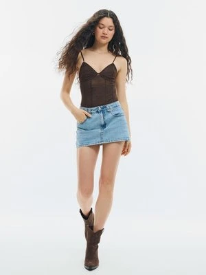 Stradivarius Body na ramiączkach z koronką  Brązowy