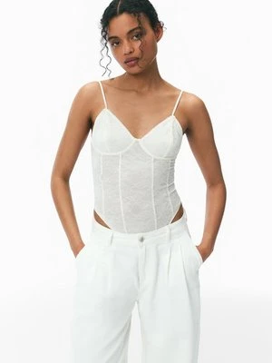 Stradivarius Body na ramiączkach z koronką  Waniliowy