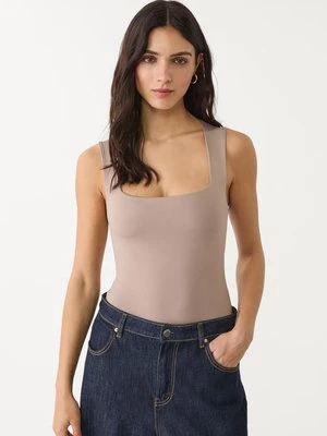 Stradivarius Body poliamidowe z dekoltem kwadratowym  Brązowy
