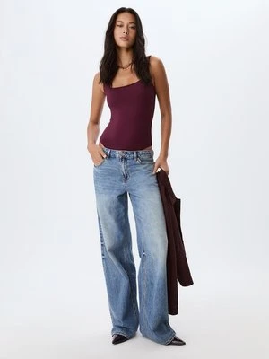 Stradivarius Body poliamidowy z dekoltem kwadratowym  BAKŁAŻANOWY