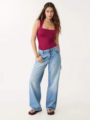 Stradivarius Body poliamidowy z dekoltem kwadratowym  Burgundowy