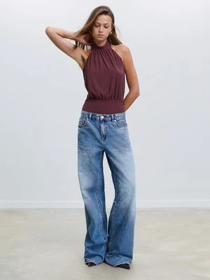 Stradivarius Body z dekoltem halter i efektem bufiastym  Fioletowy