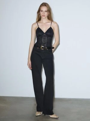 Stradivarius Body z koronkowymi ramiączkami  Czarny