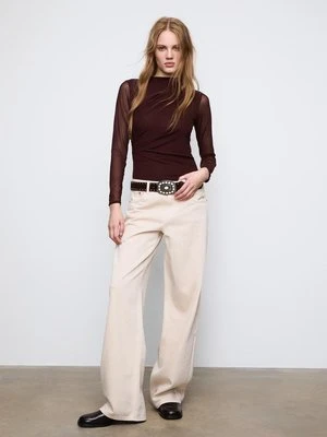 Stradivarius Body z marszczonego tiulu  Brązowy