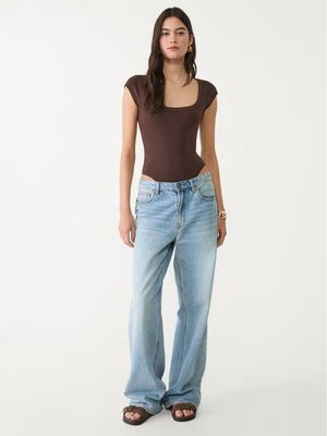 Stradivarius Body z prążkowanego materiału z odkrytymi plecami  Brązowy