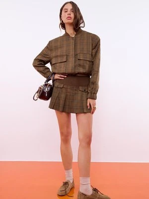 Stradivarius Bomberka w kratę  Brązowy