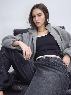 Stradivarius Bomberka z bufiastym dołem, miękka w dotyku  Ciemnoszary