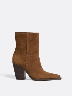 Stradivarius Botki kowbojskie skórzane  BRĄZOWY