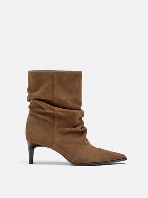 Stradivarius Botki na obcasie slouchy ze skóry  BRĄZOWY