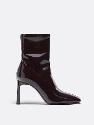 Stradivarius Botki na obcasie stretch  Ciemnoczerwony