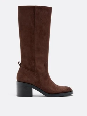 Stradivarius Botki na obcasie z efektem sztucznego zamszu  BRĄZOWY