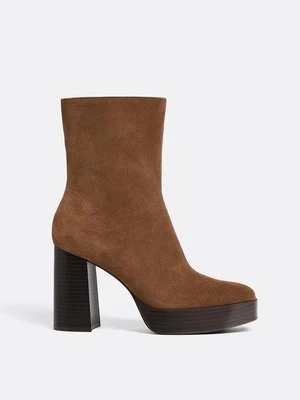 Stradivarius Botki na obcasie ze skóry  BRĄZOWY