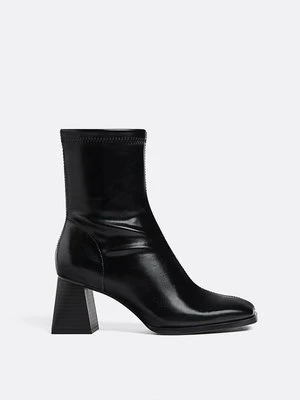 Stradivarius Botki na średnim obcasie stretch  Czarny