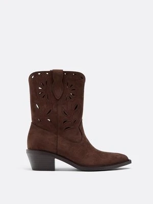 Stradivarius Botki w stylu kowbojskim z wycięciami ze sztucznej skóry  BRĄZOWY