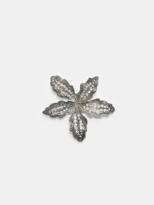 Stradivarius Broszka kwiat z błyszczącymi elementami  Szary