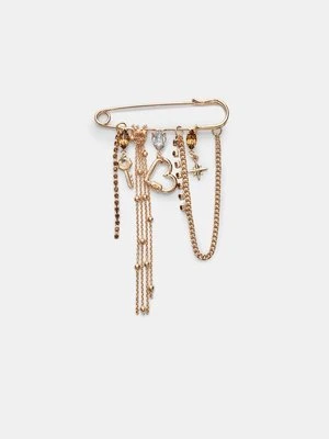 Stradivarius Broszka łańcuszek z zawieszkami  Złoty