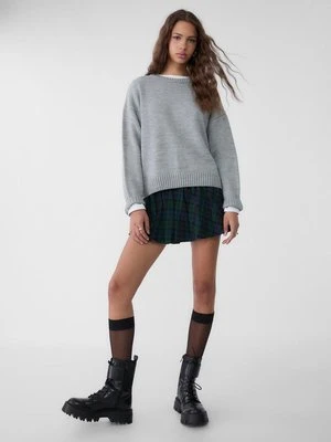 Stradivarius Bufiasta spódnica mini w kratkę  Butelkowo-zielony