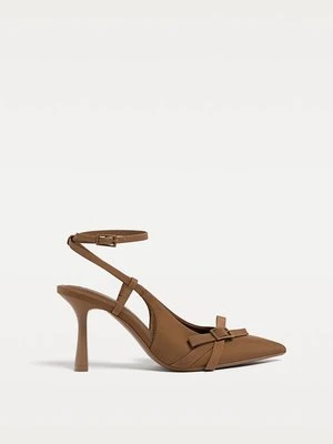 Stradivarius Buty na obcasie z kokardą  BRĄZOWY