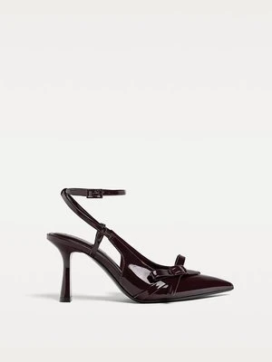 Stradivarius Buty na obcasie z kokardą  BRĄZOWY