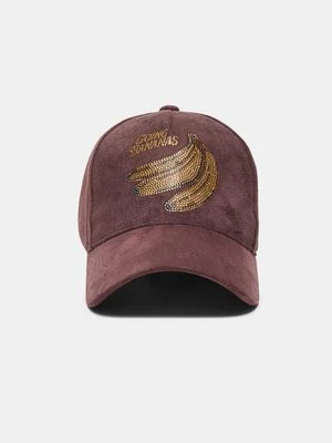 Stradivarius Czapka z daszkiem z efektem sztucznego zamszu z napisem  Brązowy