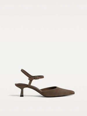 Stradivarius Czółenka kitten z zamszu  BRĄZOWY