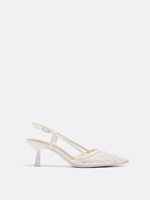 Stradivarius Czółenka obcas typu kaczuszka siateczka cyrkonie  BEŻOWY