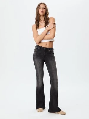 Stradivarius D04 rozszerzane jeansy z niskim stanem  CZARNY DENIM