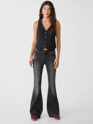 Stradivarius D04 rozszerzane jeansy z niskim stanem  CZARNY DENIM