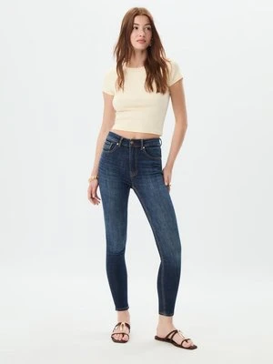 Stradivarius D07 Jeansy skinny fit z regularnym stanem  NIEBIESKI DENIM OVERDYED