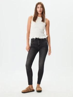 Stradivarius D09 Jeansy skinny z bardzo wysokim stanem  CZARNY DENIM
