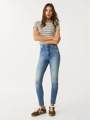 Stradivarius D09 Jeansy skinny z bardzo wysokim stanem  Średni niebieski